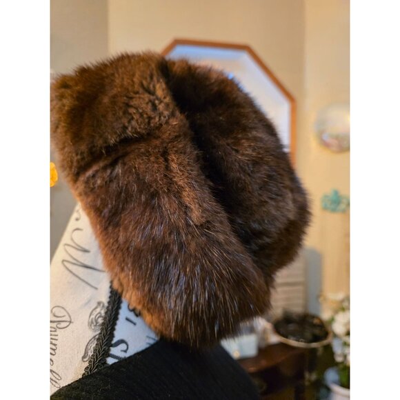 Vintage Soviet Russian Brown Mink Fur Hat Size 7 1/4 Winter Wear - Picture 9 of 15